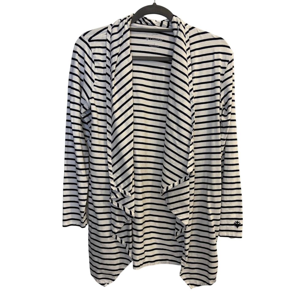 Coolibar Marietas Sun Wrap Cardigan UPF 50+ Navy White Stripe Size Small